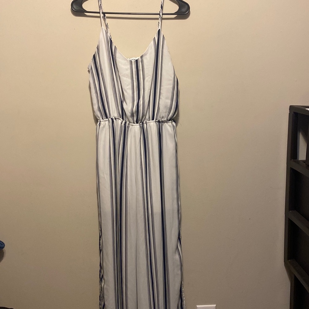 White and Blue Striped Jumpsuit
